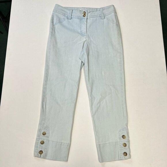 Charter Club Womens Cropped Jeans Blue Stretch Button Hem Light Wash Mid Rise 4 - Picture 1 of 11